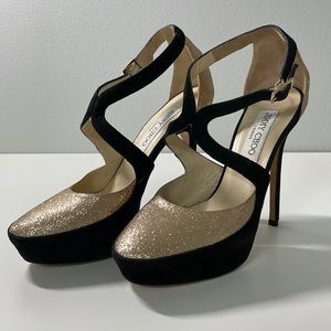 Jimmy Choo Tulip Platform Heels Black/Rose Gold size 37 EUC